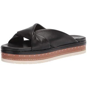 Vince Camuto Rareden Black Leather Platform Slide Sandal